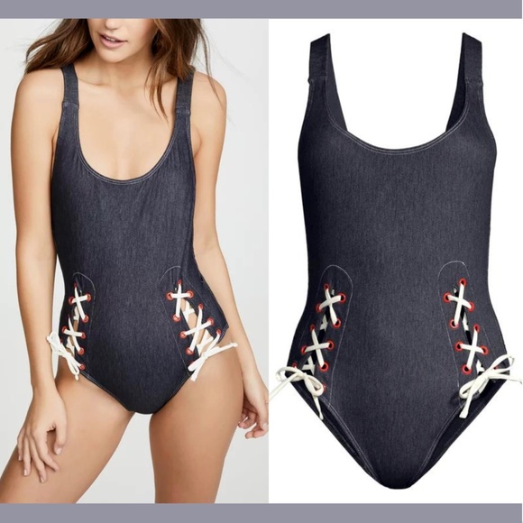 NEW $176 Solid & Striped [ XL ] The Raquel One Piece‎ Swimsuit in Denim - Picture 1 of 14